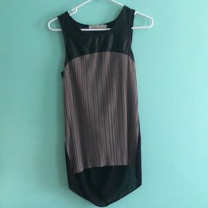 Faux leather paneled sleeveless blouse